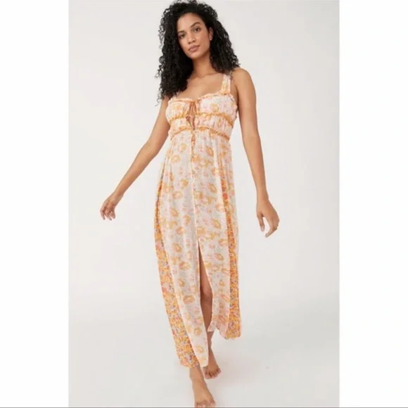 NEW Free People Dance with Me Printed Maxi Dress Ivory Combo Small - Picture 6 of 8